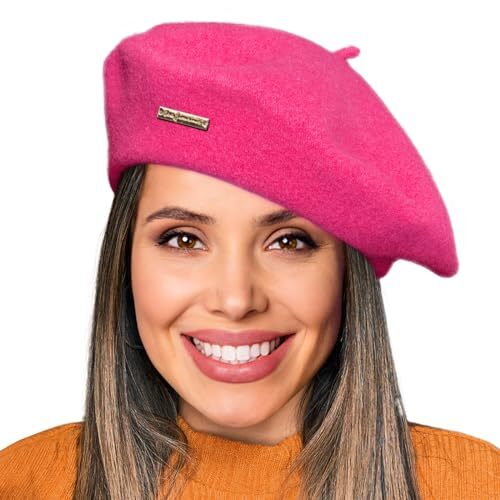 Wool French Berets for Women, Solid Color Beret Hats for One Size Hot Pink