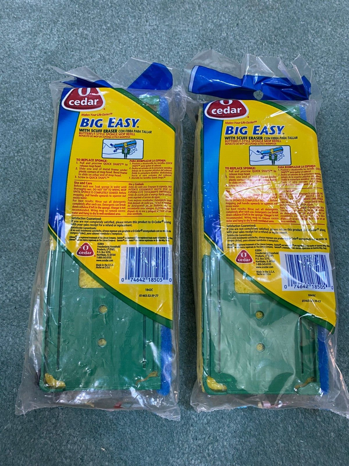 OCedar Big Easy w/Scuff Eraser Butterfly Sponge Mop Head Refill, Lot 2