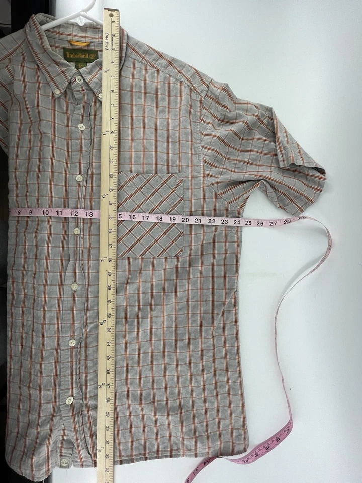 Camisa Timberland vintage con botones para hombre talla XL gris naranja a cuadros manga corta Foto 4 de 4