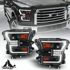 for 2015 2016 2017 Ford F-150 F150 Black Projector Headlights Pair Set