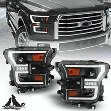 for 2015 2016 2017 Ford F-150 F150 Black Projector Headlights Pair Set