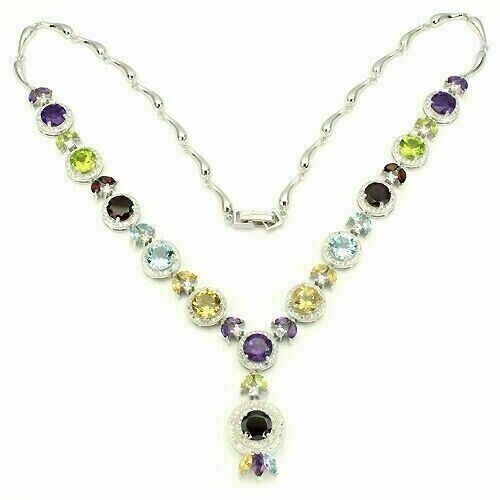 Silver Necklace Citrine Peridot Topaz Garnet Genuine Gems Solid Sterling 19 1/2 - Picture 6 of 24