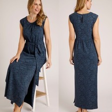 New Weird Fish Galia Printed Jersey Waist Tie Maxi Dress in Navy RRP £65 8-22