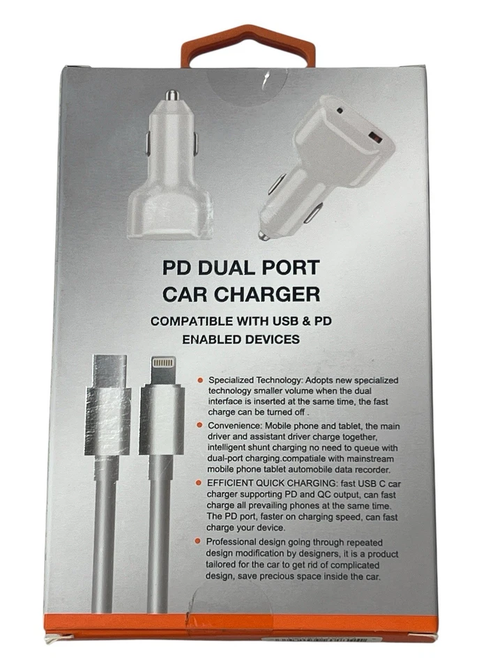 Adaptador de viaje cargador de coche de doble puerto carga rápida 36W PD USB-C a cable de 8 pines Foto 2 de 2