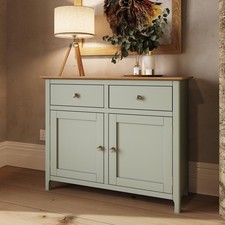 Sideboard Sage Green Oak Veneer 2 Doors 2 Drawers Storage Cupboard