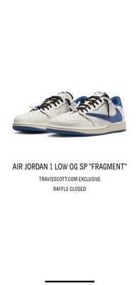 Travis Scott Jordan 1 Low Fragment 2.0 PS Size 2Y ORDER CONFIRMED!