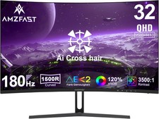 Amzfast Gaming Monitor 32 Zoll Curved 180Hz 2K QHD 2560x1440,1ms MPRT, sRGB 125%