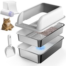 23.6''x16''x12'' Enclosed Stainless Steel Litter Box with Lid, XL Sifting Lit...