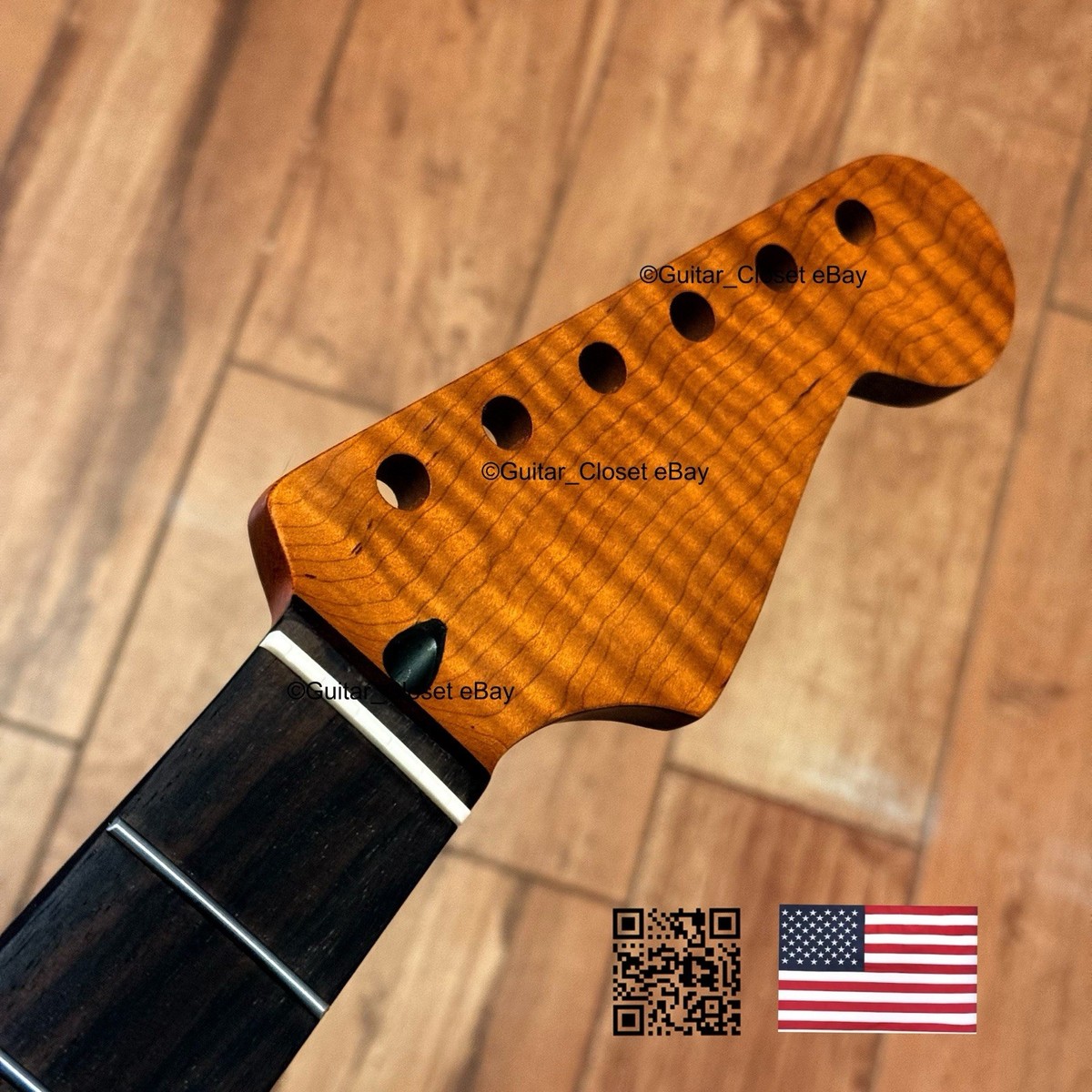 Roasted Flame Maple Rosewood Strat Neck Fits Warmoth Stratocaster
