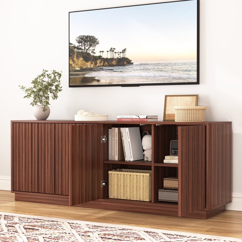 63'' Fluted Sideboard Buffet Cabinet 4-Door TV Stand Kitchen Cupboard W/ Storage