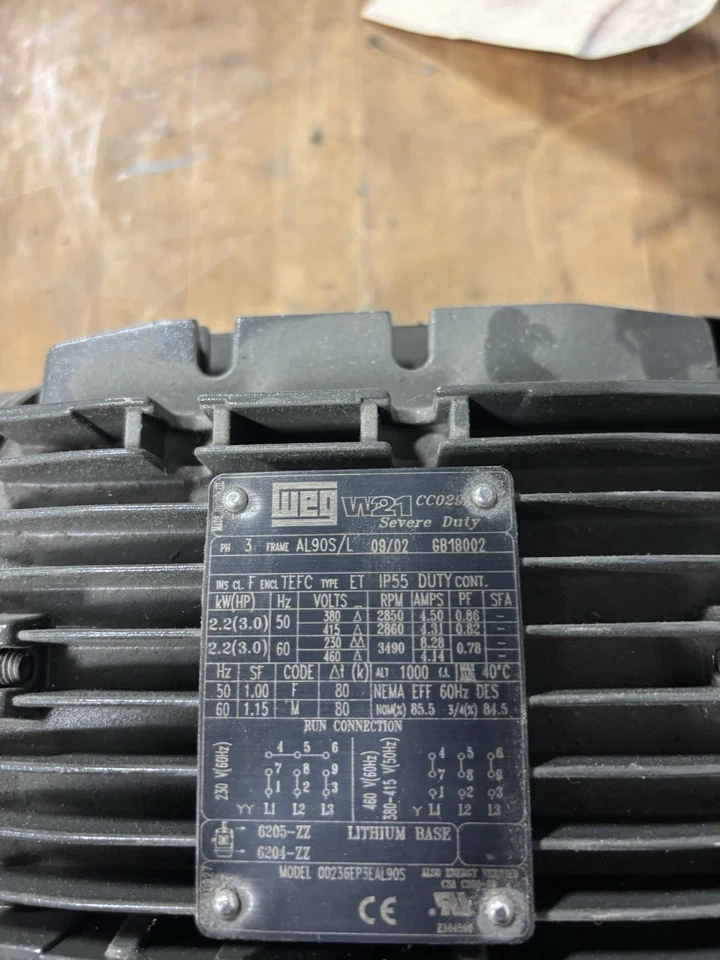 NEW NO BOX WEG AL90S/L SEVERE DUTY MOTOR W21 3 Phase 60 Hz 00236EP3EAL90S - Image 3 of 4