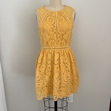Xhilaration Mustard Yellow Lace Fit Flare Dress Boho Summer Mini Cottagecore M