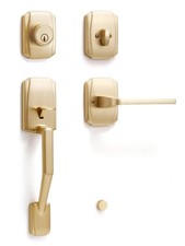 1 Pack Gold Entry Door Handle and Deadbolt Set Reversible Brushed Brass Lever...