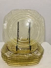 6 VTG FEDERAL GLASS 9" DINNER PLATES, AMBER, MADRID PATTERN, 1932