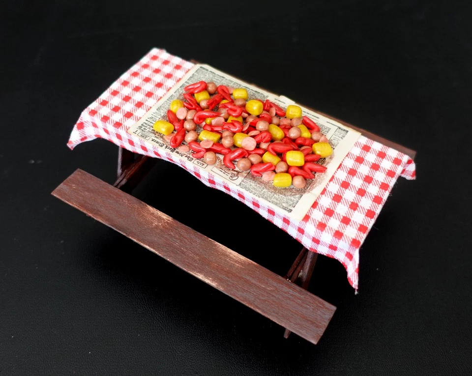 Dollhouse Miniature Crawfish Boil Picnic Table Vegetables Food Artisan Ter 1:12 - Image 3 of 4
