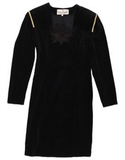 Vintage Womens Velvet Long Sleeve Sheath Dress UK 14 Large Black BC39
