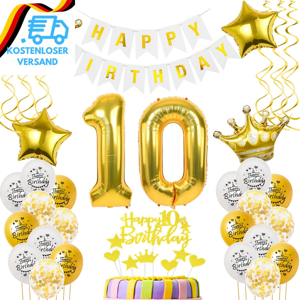 Luftballons 10. Geburtstag Junge MäDchen Deko Gold Tortendeko 10. Geburtstag Jun-image
