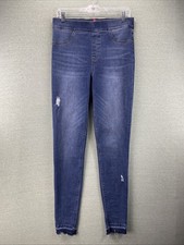 SPANX Pull On Skinny Distressed Jeans Womens Size Large Tall Blue Denim Stretch