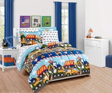 Fancy Linen Boys Comforter and Sheet Set Full, Construction Trucks