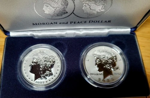 2025 Morgan and Peace Dollar Reverse Proof 2 Coin Set-Original Box-Never Touched