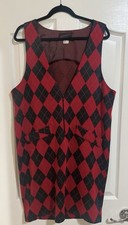 Vintage Women's Red Grey Argyle Plaid Sleeveless Jumper Dress J.B. WRIGHT Sz 14.