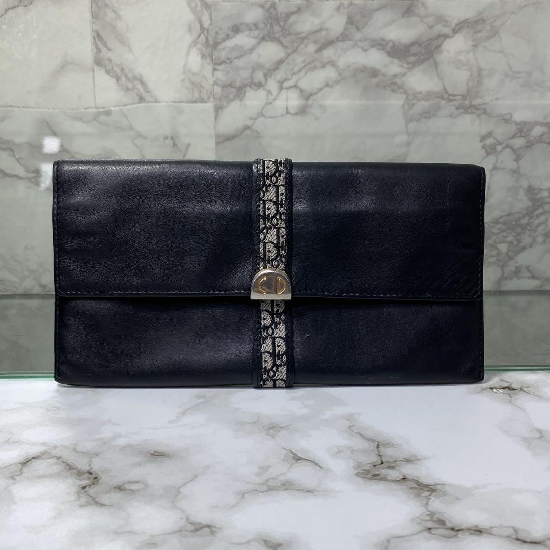 Vintage Christian Dior Trotter Long Wallet Clutch Bag Black 10x19.3cm 90s