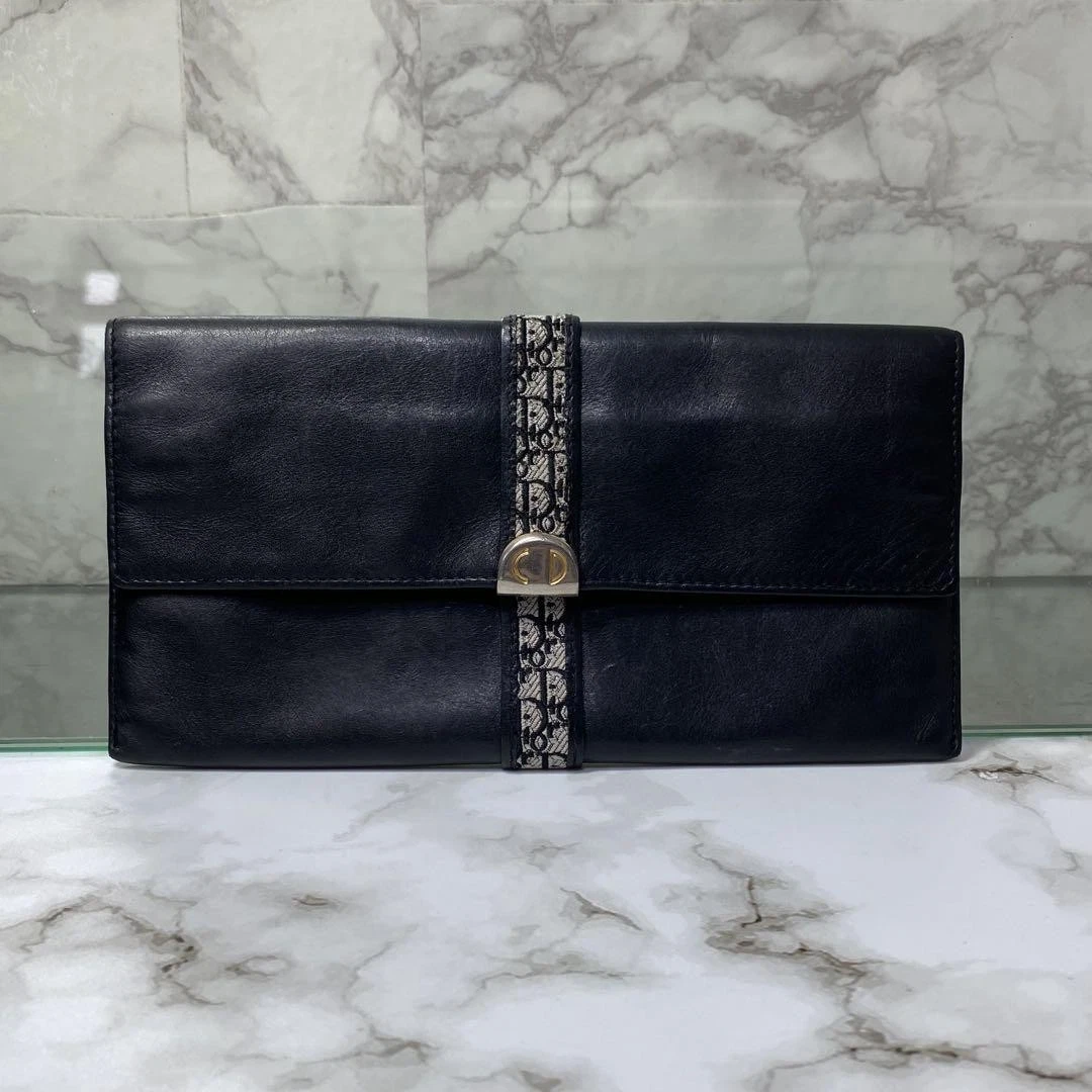 Sac pochette trotteur portefeuille long Christian Dior années 90 noir 10 cm x 19,3 cm