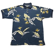 Tommy Bahama Polo Shirt Mens Medium Navy Floral Tropical Vintage Logo