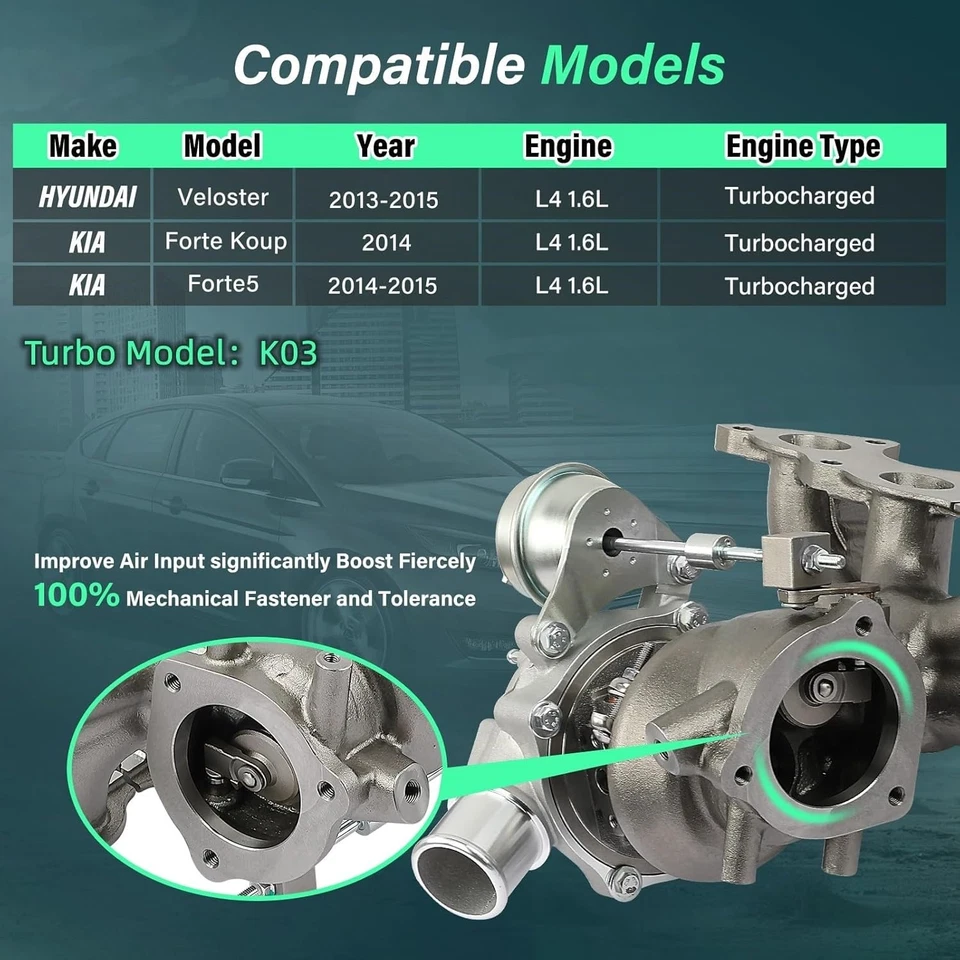 Conjunto turbocompresor G4FJ para Hyundai i30 Elantra Kia 1,6 L 2011-2022 Foto 2 de 4