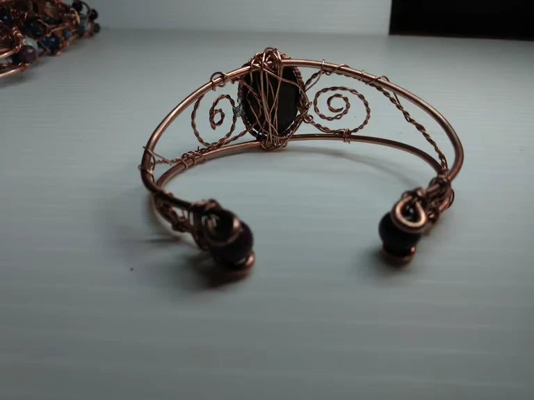 Pulsera brazalete piedra ovalada bronce, brazalete cobre hecho a mano artículo #8052 Foto 3 de 4