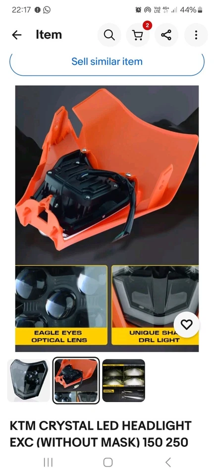 FAROL LED CRISTAL KTM EXC (SEM MÁSCARA) 150 250 300 350 450 2017 - 2023 - Imagem 3 de 3