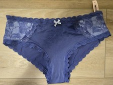 NWT Vintage Victoria's Secret Blue Silky Smooth Lace Trim Hiphugger Panties S