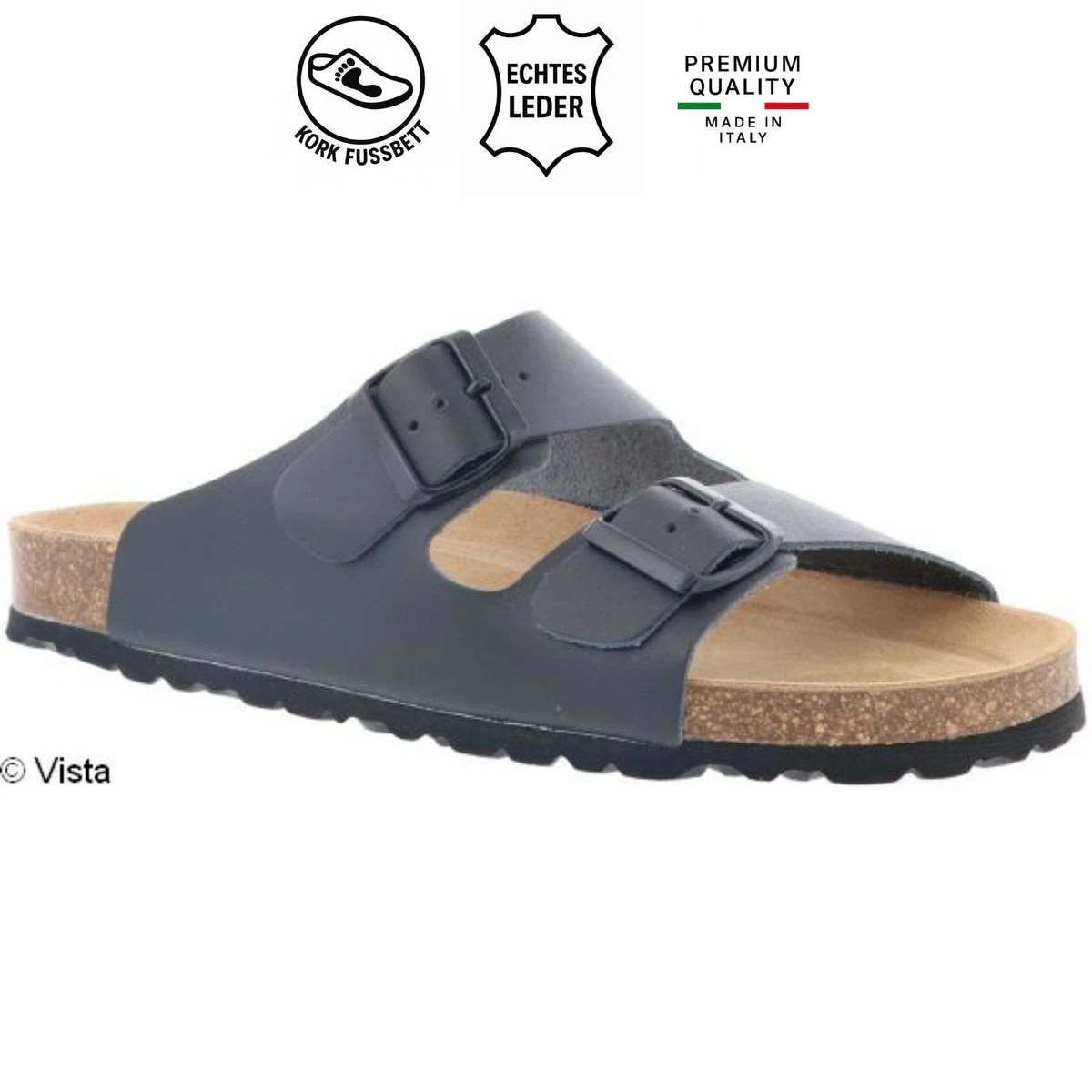 Damen Herren Pantolette Vista Echtleder Korkfußbett Memory Sandale Komfort 36–49
