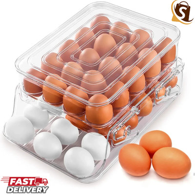 2 Ebenen Automatisch Rollen Eierspender Kühlschrank Organizer 40 Eier Aufbewahrung Regal Eierhalter