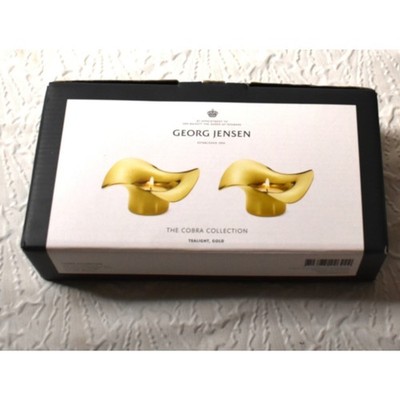 Pair of Georg Jensen Cobra Collection Gold Tealight Candle Holders - Set of 2