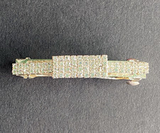 Vintage Large Rhinestone Hair Barrette Clear Prong Set GeometricSilver Tone Clip