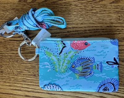 Vera Bradley Lighten Up ZIP ID & LANYARD Antilles Treasure Fish Ocean EXACT NEW