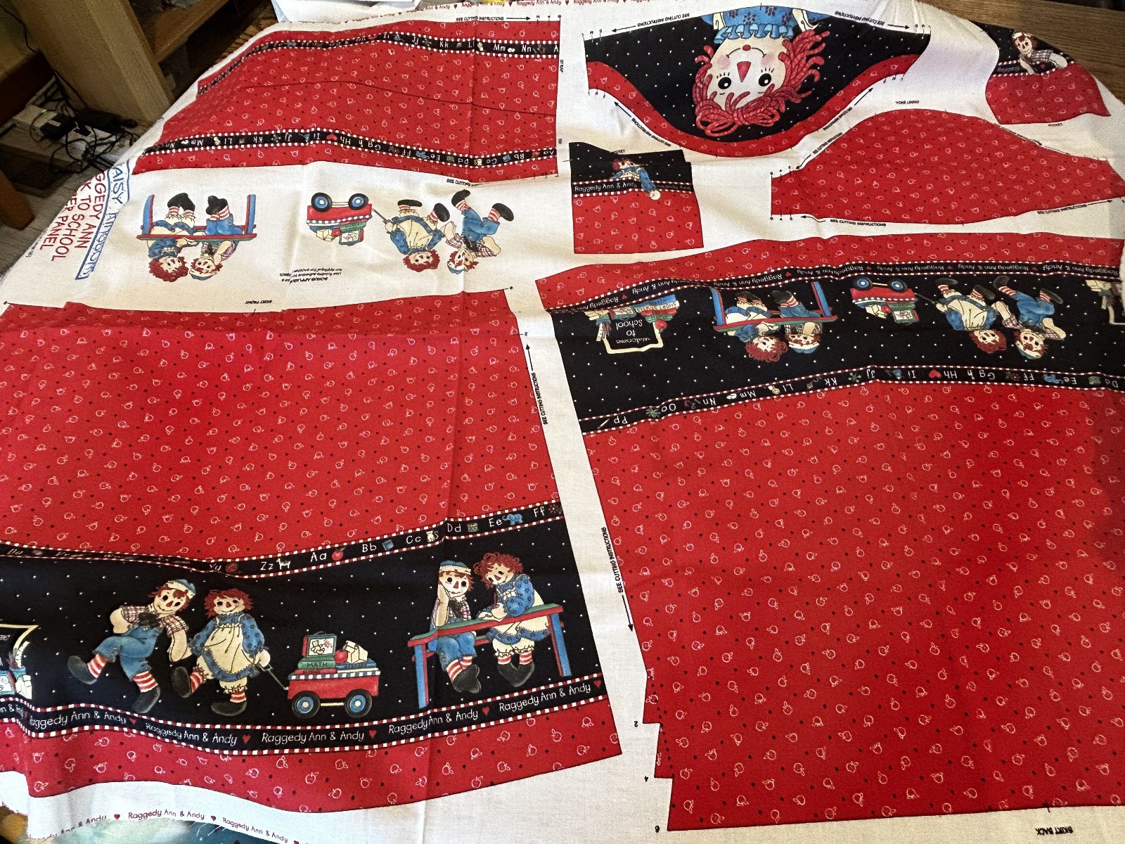 Raggedy Ann " Back to School" Cute Cotton Fabric Panel OOP