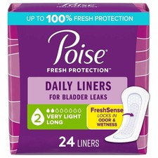 Poise Daily Incontinence Panty Liners, Very Light Absorbency, Long, 24 Count