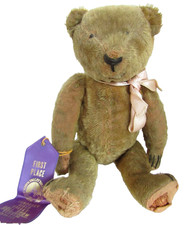 Antique 13" AMERICAN BEAR, Straw Stuffed, 1st Place Ribbon