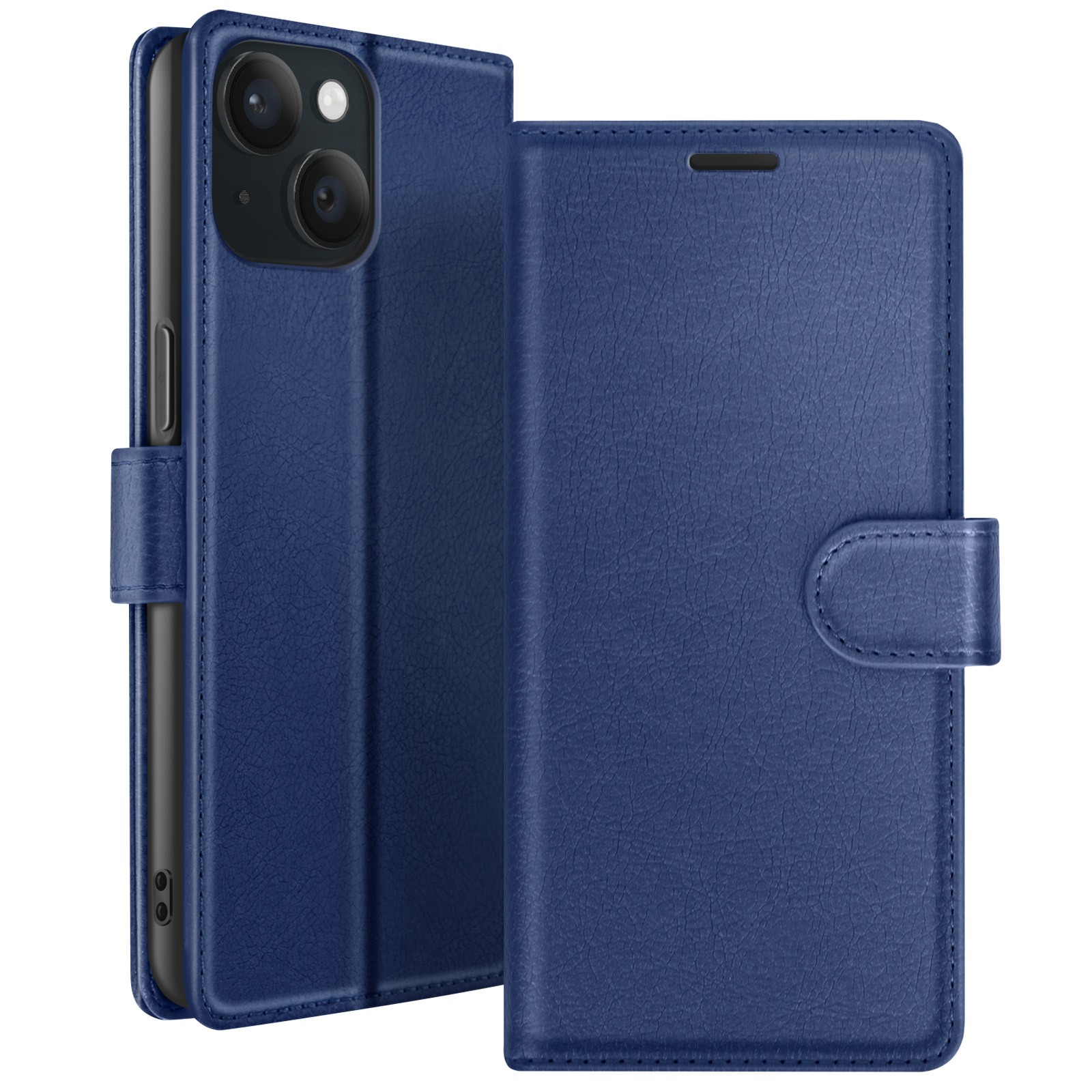 Etui portefeuille iPhone 15 Bleu Nuit Zanaé avec support vidéo intégré