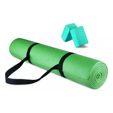 Signature Fitness High Density No Tear Exercise Mat w/Strap, Green (Open Box)