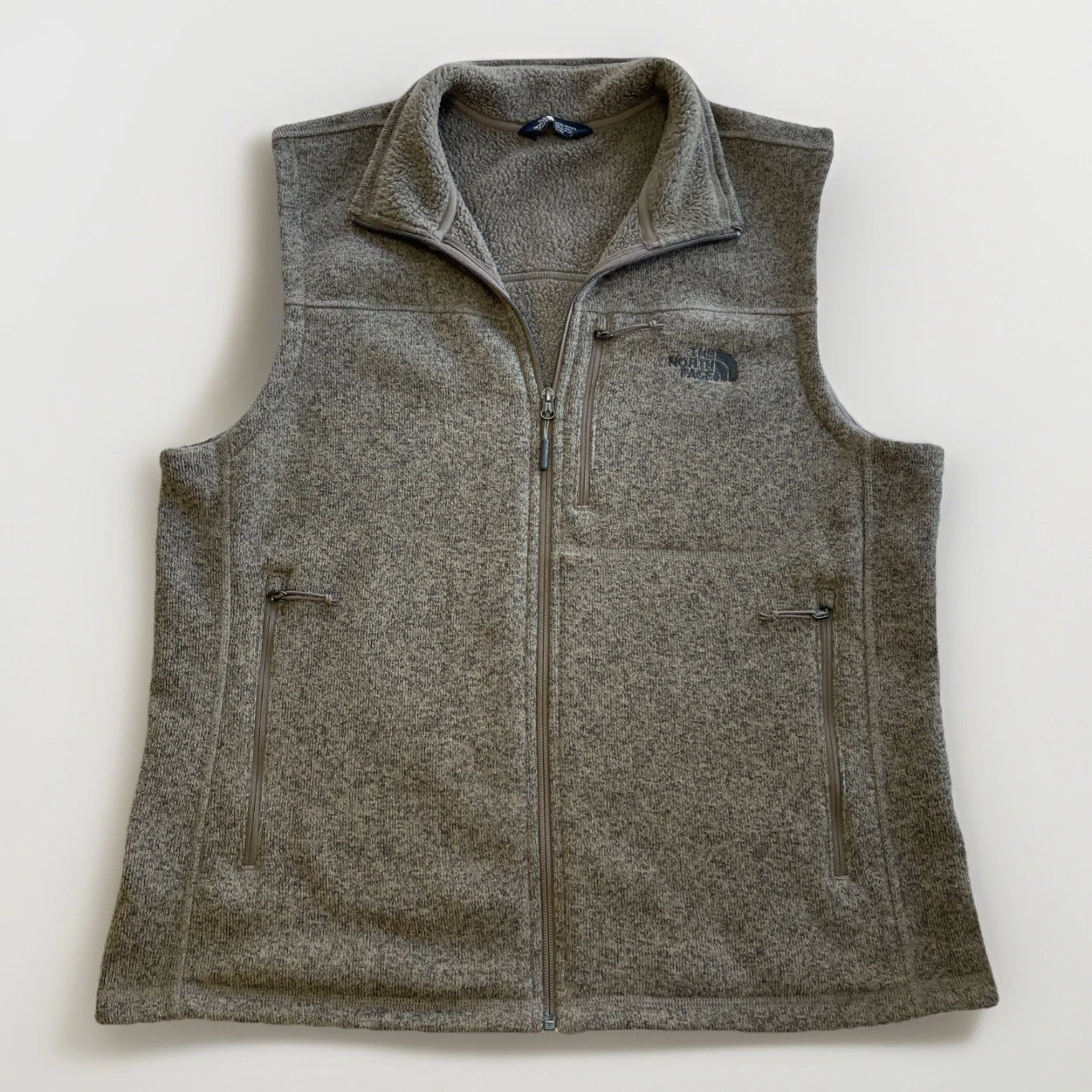 North Face Vest Men L Gordon Lyons Fleece Sweater Full Zip Hike brown beige