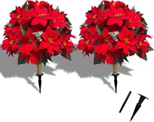 2 Pack 24.5-Inch Artificial Poinsettia Flowers with Ground Spike, Christmas Topi