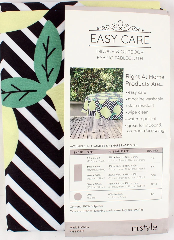 70 Inch Round Tablecloth with Lemon and Chevron Design Fabric Easy Care New - Image 4 of 4