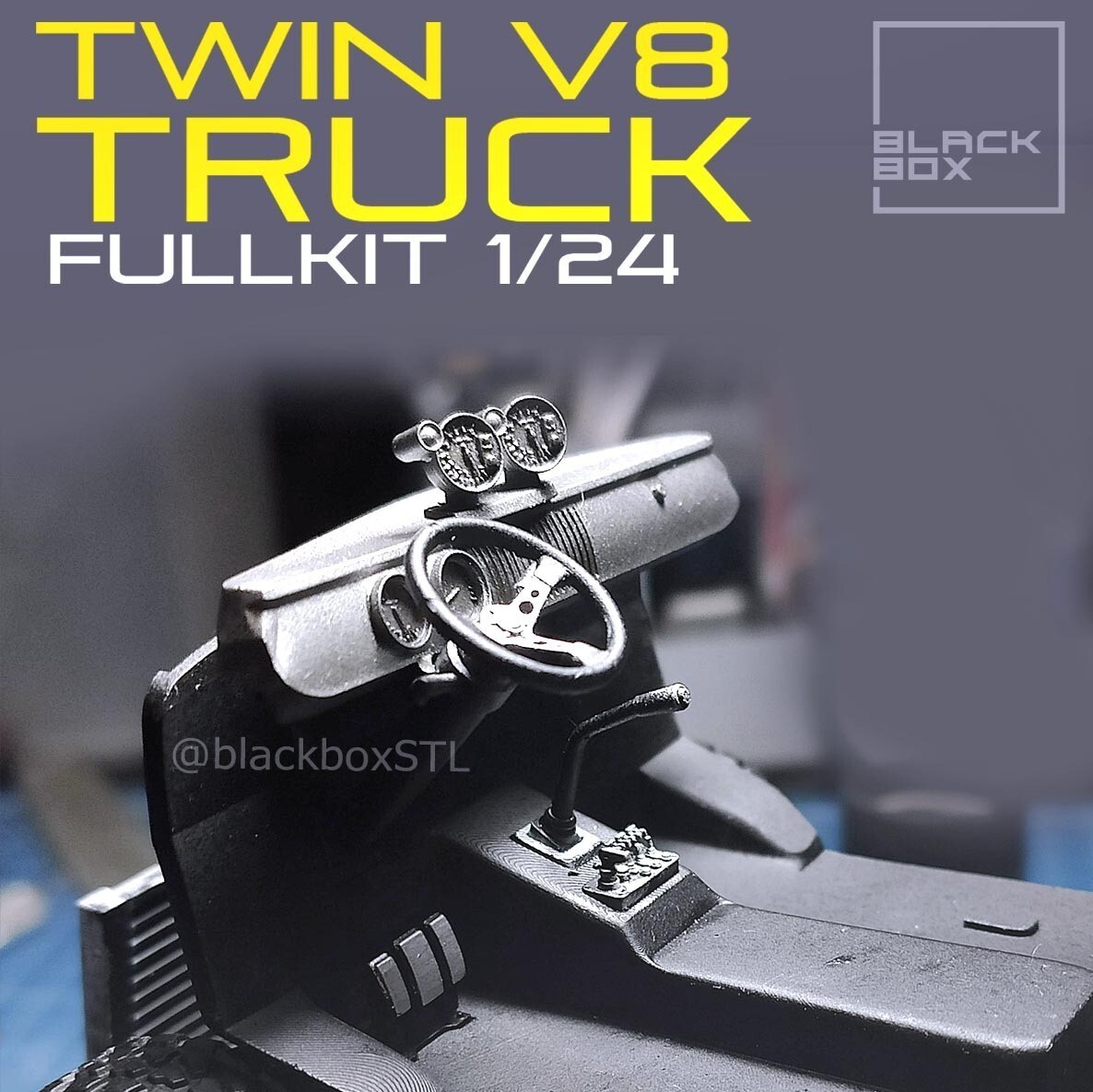 Twin V8 Truck - Full Model kit - 1/24 - 3D Printed - Black Box