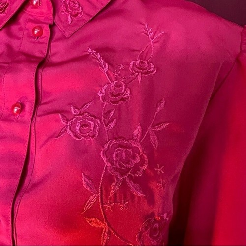 Vintage Claudia Richard Silky Rose Embroidered Puffed Sleeve Blouse Size 10 - Picture 9 of 11