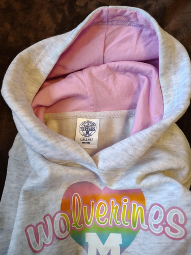 New Michigan Wolverines pullover Hoodie Girls Size XS 4/5 heart Gray - Picture 3 of 5