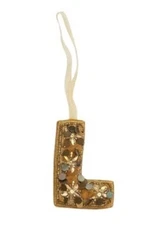 Creative Co-Op Monogram Initial Gold Velvet Beaded Ornament Letter "L" 3 1/2"H