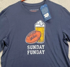Life Is Good Shirt Mens Medium Crusher Blue Sunday Funday Beer Football Tee NEW